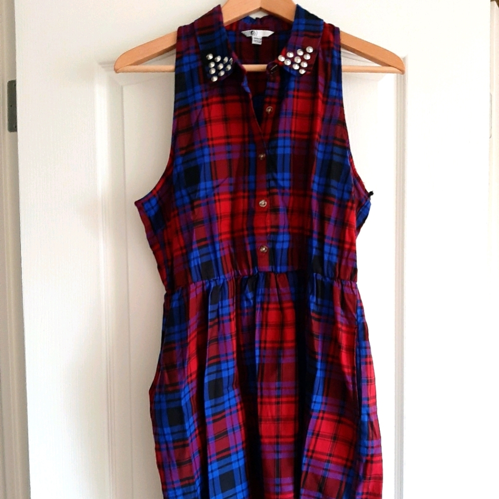 Volcom plaid dress with studded collar